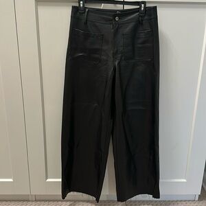 Black faux leather wide leg cropped pants